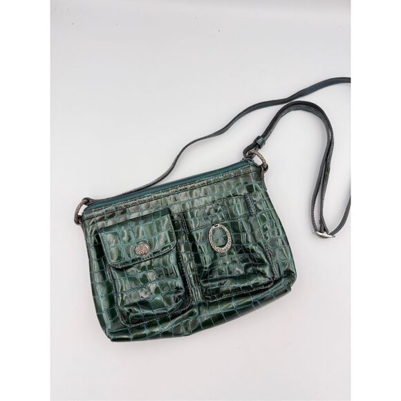 Brighton Emerald Green Cher Croc Embossed Patent Leather Crossbody Bag Purse - Picture 1 of 8